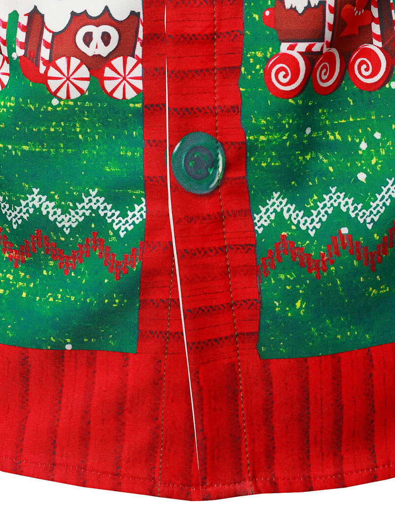 Men's Christmas Crackers Bell Print Funny Outfit Themed Top Long Sleeve Shirt