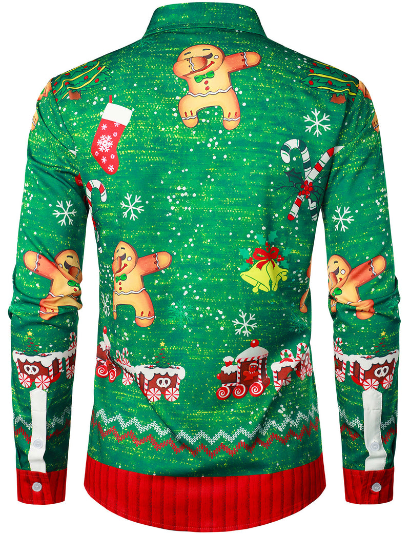Men's Christmas Crackers Bell Print Funny Outfit Themed Top Long Sleeve Shirt