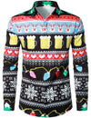 Men's Christmas Themed Beer Lapel Funny Long Sleeve Shirt