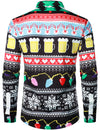 Men's Christmas Themed Beer Lapel Funny Long Sleeve Shirt