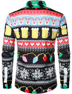 Men's Christmas Themed Beer Lapel Funny Long Sleeve Shirt