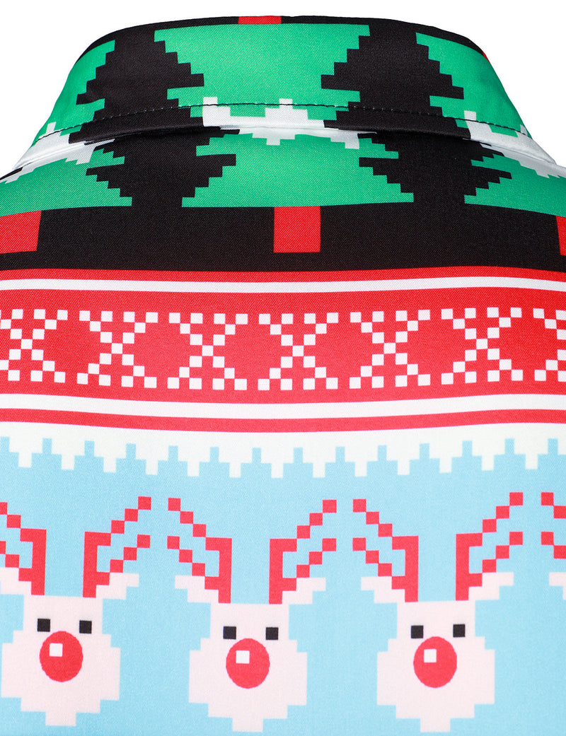 Men's Christmas Themed Beer Lapel Funny Long Sleeve Shirt