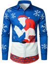 Men's Christmas Santa Button Up Blue Long Sleeve Shirt