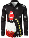 Men's Christmas Santa Button Up Black Novelty Long Sleeve Shirt