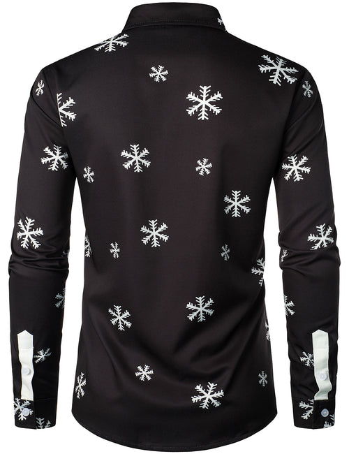 Men's Christmas Santa Button Up Black Novelty Long Sleeve Shirt