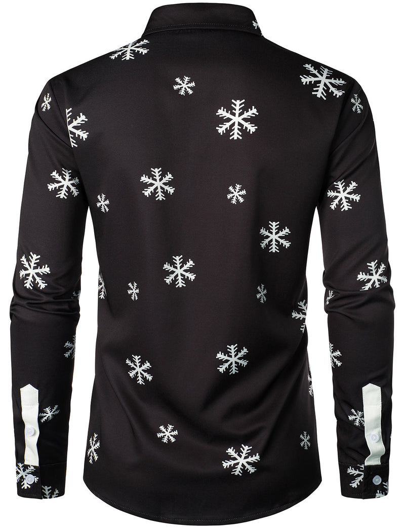 Men's Christmas Santa Button Up Black Novelty Long Sleeve Shirt