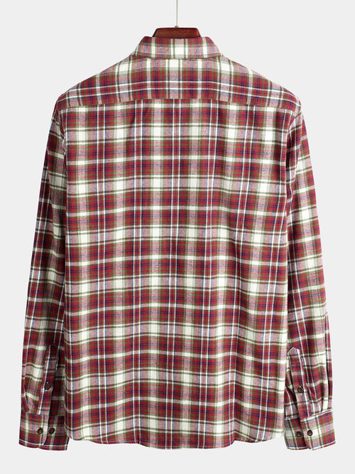 Men's Button Up Regular Fit Long Sleeve Plaid Flannel Casual Shirts