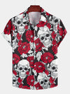 Men's Punk Rock Rose Flower Skull Print Short Sleeve Shirt