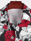 Men's Punk Rock Rose Flower Skull Print Short Sleeve Shirt