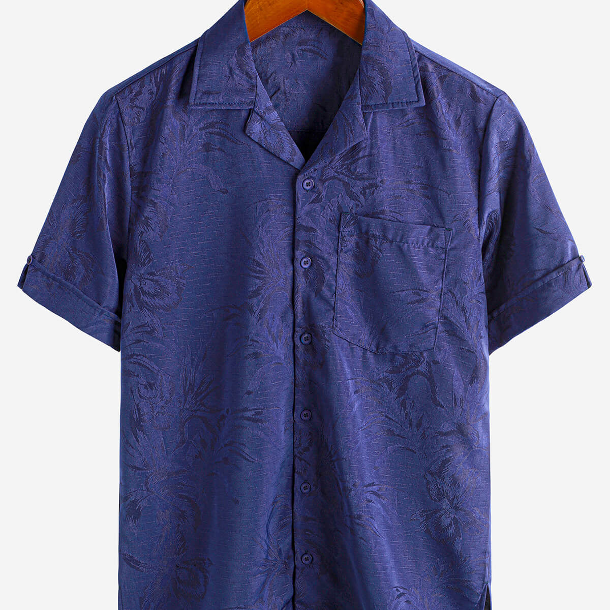 Men's Hawaiian Floral Pocket Jacquard Button Up Short Sleeve Summer Cuban Collar Camp Shirt