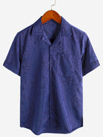 Men's Hawaiian Floral Pocket Jacquard Button Up Short Sleeve Summer Cuban Collar Camp Shirt