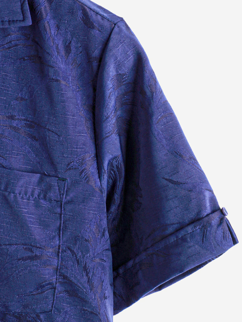 Men's Hawaiian Floral Pocket Jacquard Button Up Short Sleeve Summer Cuban Collar Camp Shirt