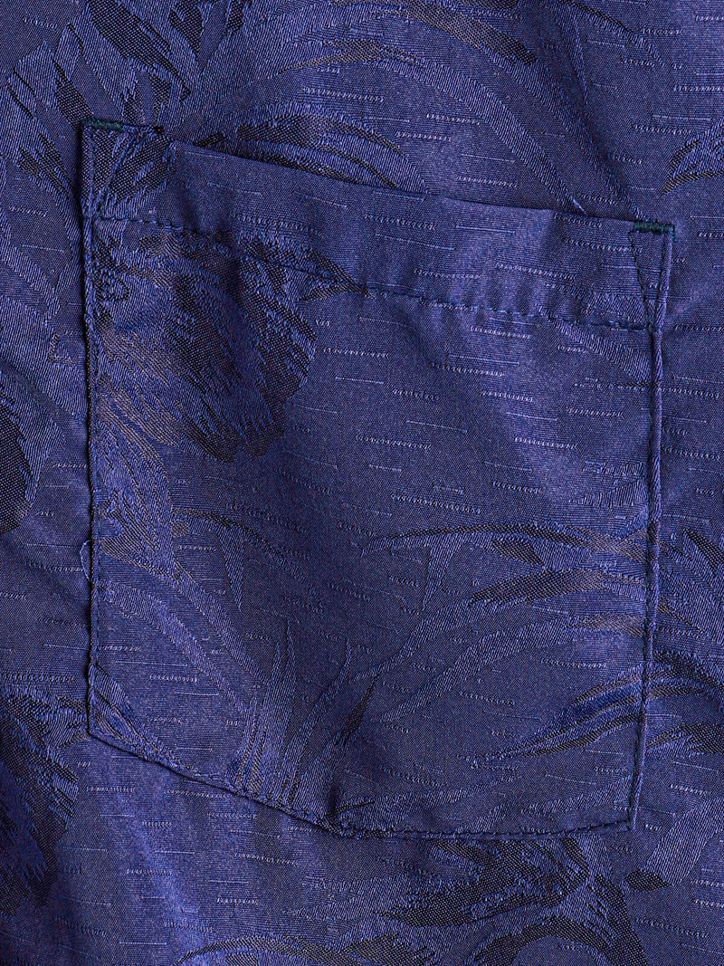 Men's Hawaiian Floral Pocket Jacquard Button Up Short Sleeve Summer Cuban Collar Camp Shirt