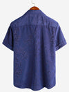Men's Hawaiian Floral Pocket Jacquard Button Up Short Sleeve Summer Cuban Collar Camp Shirt