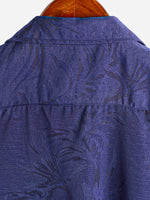 Men's Hawaiian Floral Pocket Jacquard Button Up Short Sleeve Summer Cuban Collar Camp Shirt