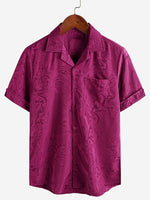 Men's Hawaiian Floral Pocket Jacquard Button Up Short Sleeve Summer Cuban Collar Camp Shirt