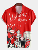 Men's Santa Claus Red Holiday Short Sleeve Christmas Shirt