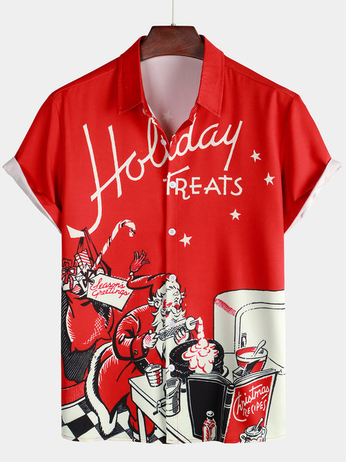 Men's Santa Claus Red Holiday Short Sleeve Christmas Shirt