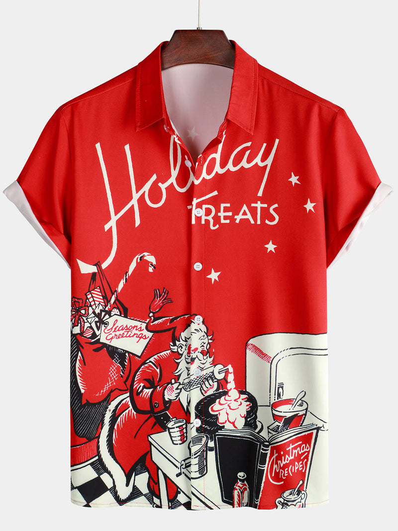 Men's Santa Claus Red Holiday Short Sleeve Christmas Shirt
