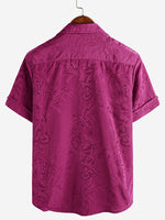 Men's Hawaiian Floral Pocket Jacquard Button Up Short Sleeve Summer Cuban Collar Camp Shirt