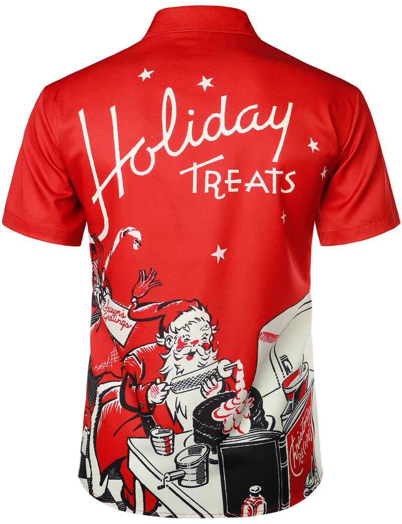 Men's Santa Claus Red Holiday Short Sleeve Christmas Shirt