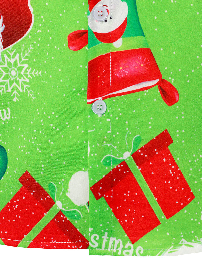 Men's Vintage Santa Claus And Gift Print Costume Green  Funny Christmas Themed Short Sleeve Shirt