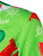 Men's Vintage Santa Claus And Gift Print Costume Green  Funny Christmas Themed Short Sleeve Shirt