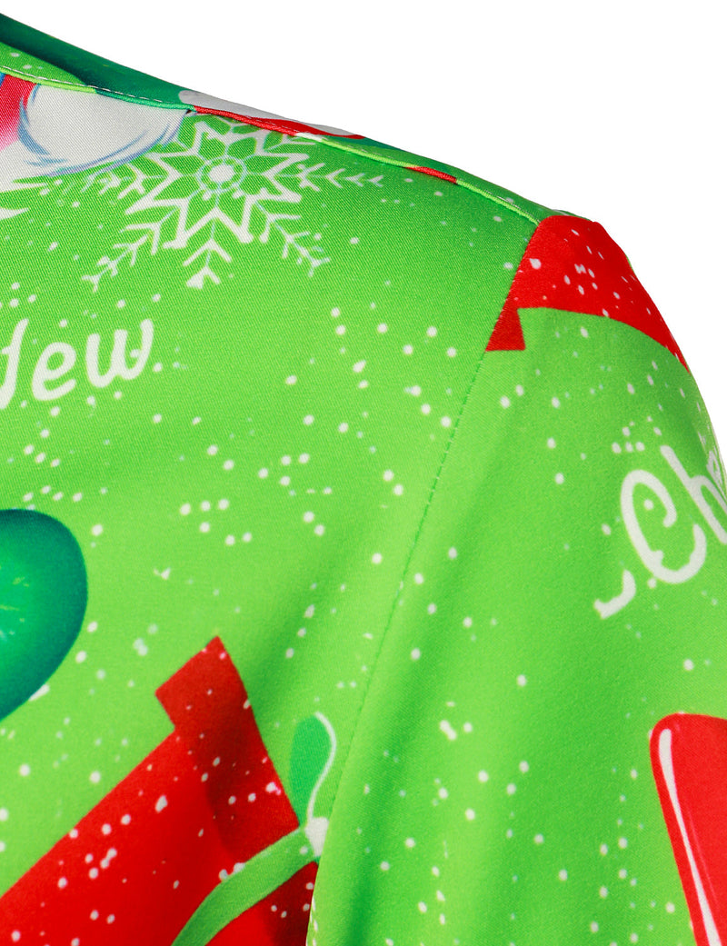 Men's Vintage Santa Claus And Gift Print Costume Green  Funny Christmas Themed Short Sleeve Shirt