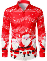 Men's Music Merry Christmas Carol Themed Top Santa Claus Xmas Costume Red Funny Long Sleeve Shirt