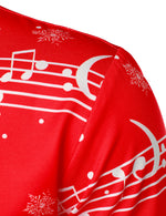 Men's Music Merry Christmas Carol Themed Top Santa Claus Xmas Costume Red Funny Long Sleeve Shirt
