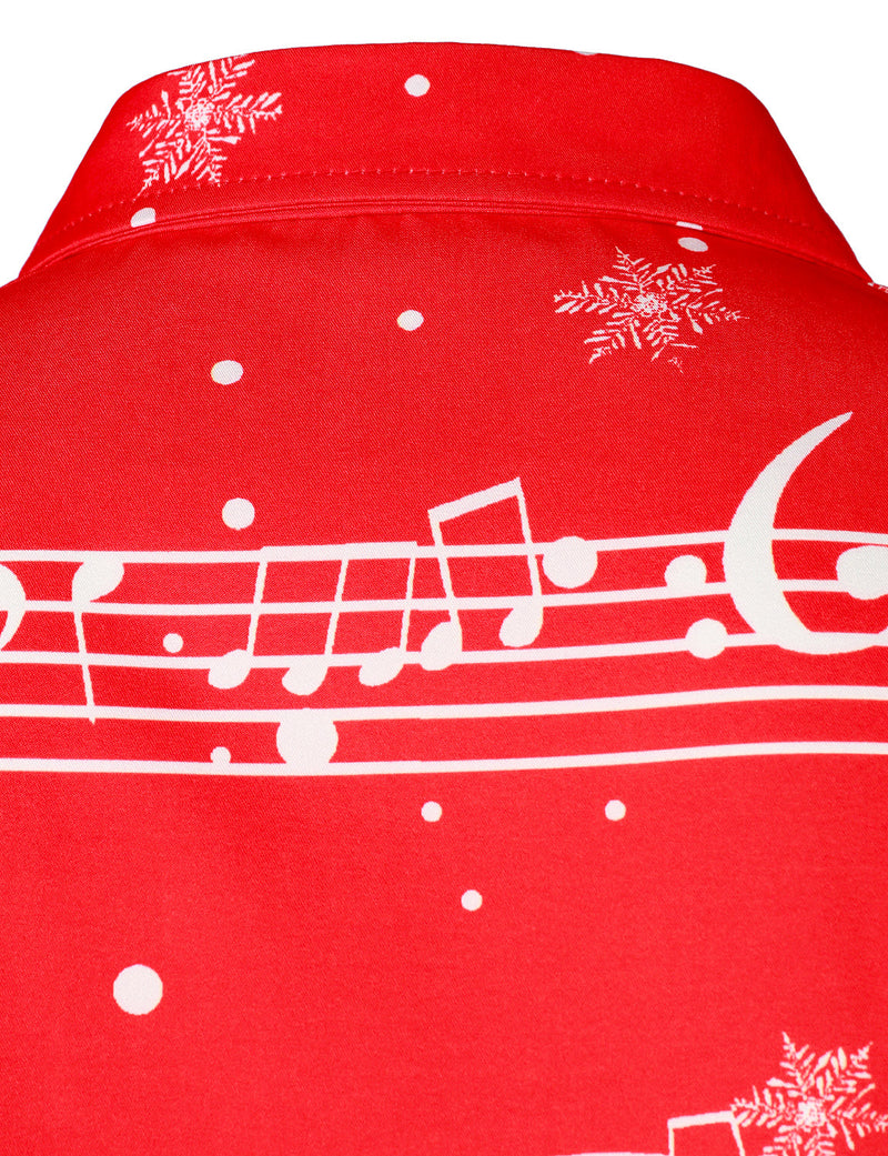 Men's Music Merry Christmas Carol Themed Top Santa Claus Xmas Costume Red Funny Long Sleeve Shirt