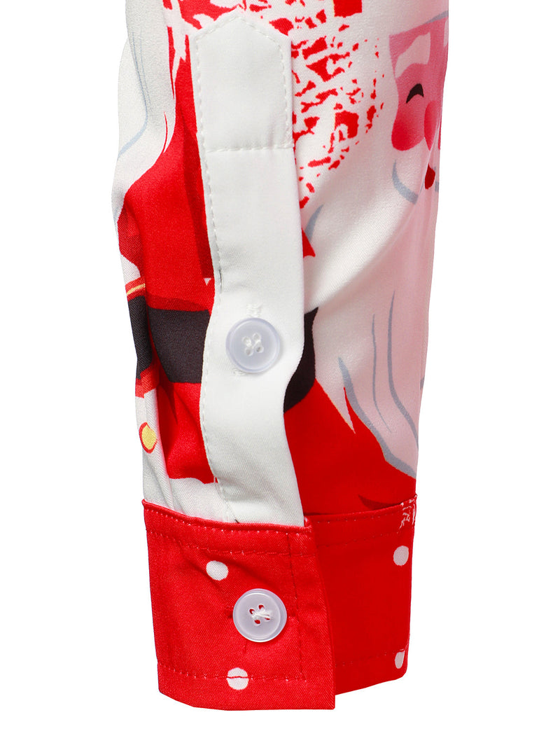 Men's Music Merry Christmas Carol Themed Top Santa Claus Xmas Costume Red Funny Long Sleeve Shirt