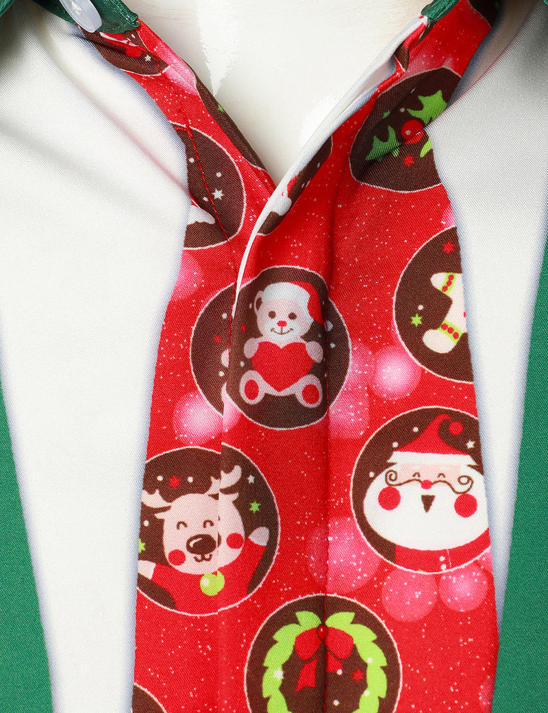 Men's Funny Christmas Print Red Button Up Long Sleeve Shirt