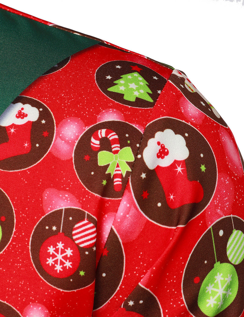 Men's Funny Christmas Print Red Button Up Long Sleeve Shirt