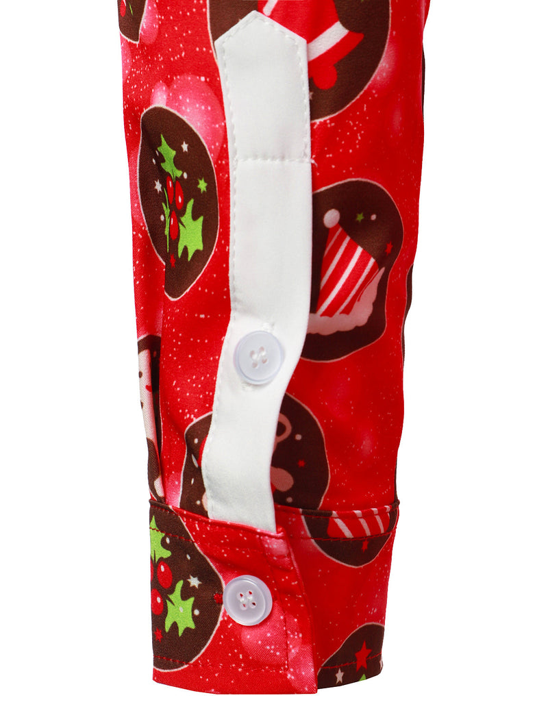 Men's Funny Christmas Print Red Button Up Long Sleeve Shirt
