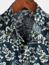Men's Floral Print Vacation Cotton Breathable Navy Blue Hawaiian Short Sleeve Aloha Shirt