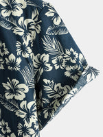 Men's Floral Print Vacation Cotton Breathable Navy Blue Hawaiian Short Sleeve Aloha Shirt