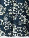 Men's Floral Print Vacation Cotton Breathable Navy Blue Hawaiian Short Sleeve Aloha Shirt