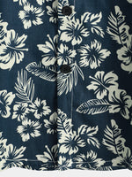 Men's Floral Print Vacation Cotton Breathable Navy Blue Hawaiian Short Sleeve Aloha Shirt