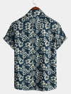 Men's Floral Print Vacation Cotton Breathable Navy Blue Hawaiian Short Sleeve Aloha Shirt