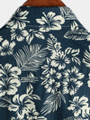 Men's Floral Print Vacation Cotton Breathable Navy Blue Hawaiian Short Sleeve Aloha Shirt