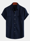 Men's Cotton & Linen Chest Pockets Solid Color Short Sleeve Shirt