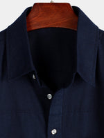 Men's Cotton & Linen Chest Pockets Solid Color Short Sleeve Shirt