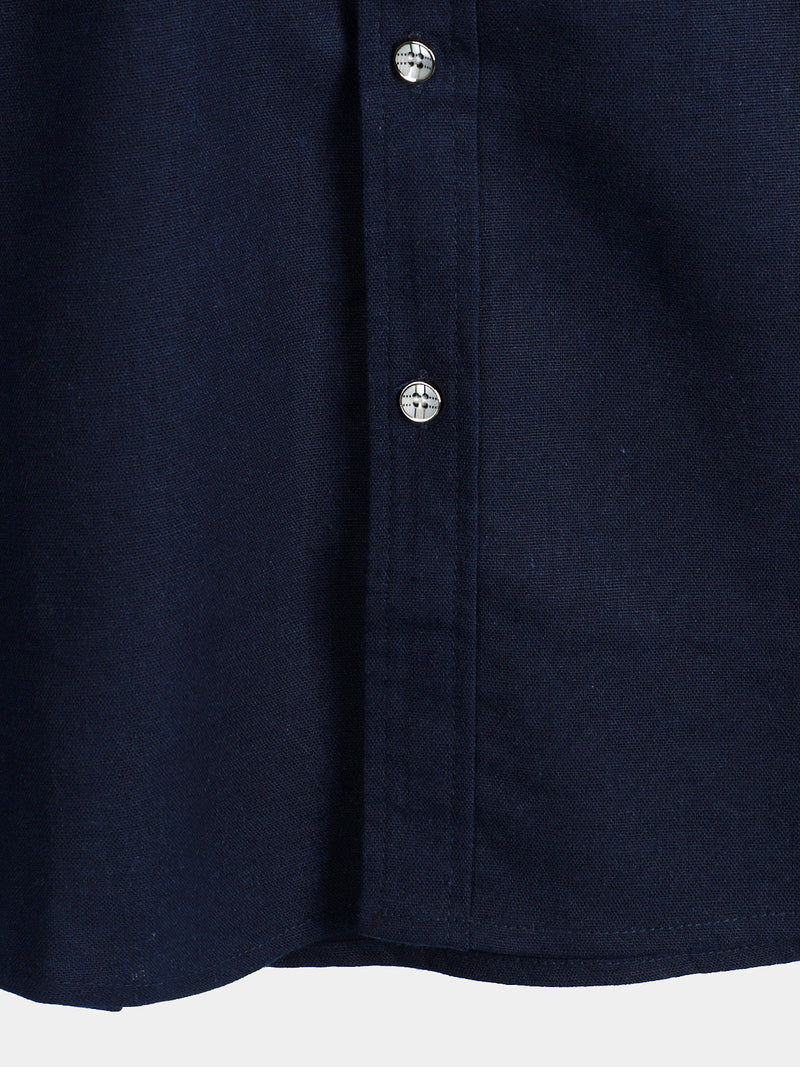 Men's Cotton & Linen Chest Pockets Solid Color Short Sleeve Shirt