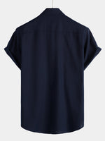 Men's Cotton & Linen Chest Pockets Solid Color Short Sleeve Shirt
