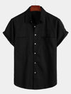 Men's Cotton & Linen Chest Pockets Solid Color Short Sleeve Shirt