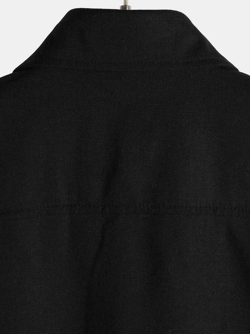 Men's Cotton & Linen Chest Pockets Solid Color Short Sleeve Shirt