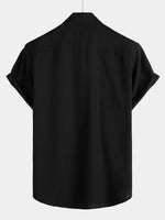 Men's Cotton & Linen Chest Pockets Solid Color Short Sleeve Shirt
