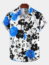 Men's Floral Print Vacation Casual Blue Flower Cotton Short Sleeve Shirt