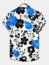 Men's Floral Print Vacation Casual Blue Flower Cotton Short Sleeve Shirt